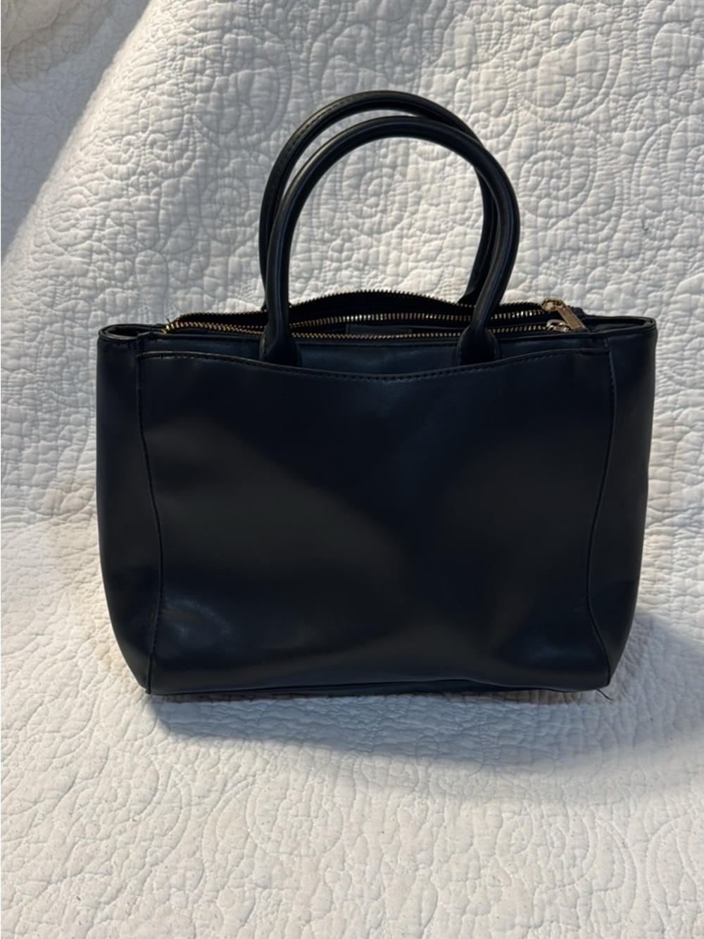 A New Day Classic Black Leather Top-Handle Tote - Women's Handbag